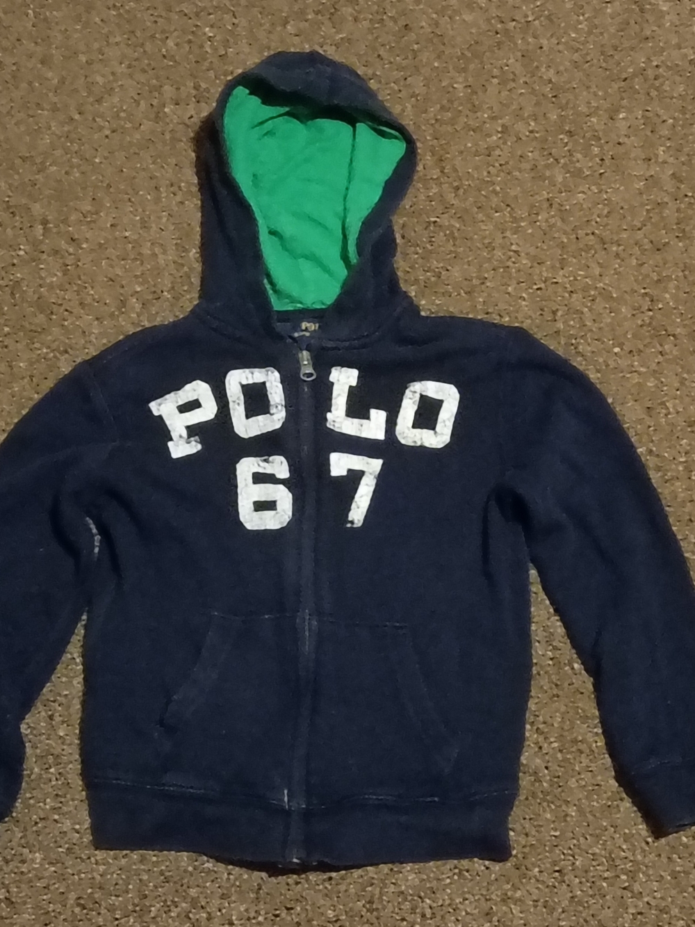 Polo by Ralph Lauren 67 Navy Kids Zip-Up Hoodie with Green Lining Size 7